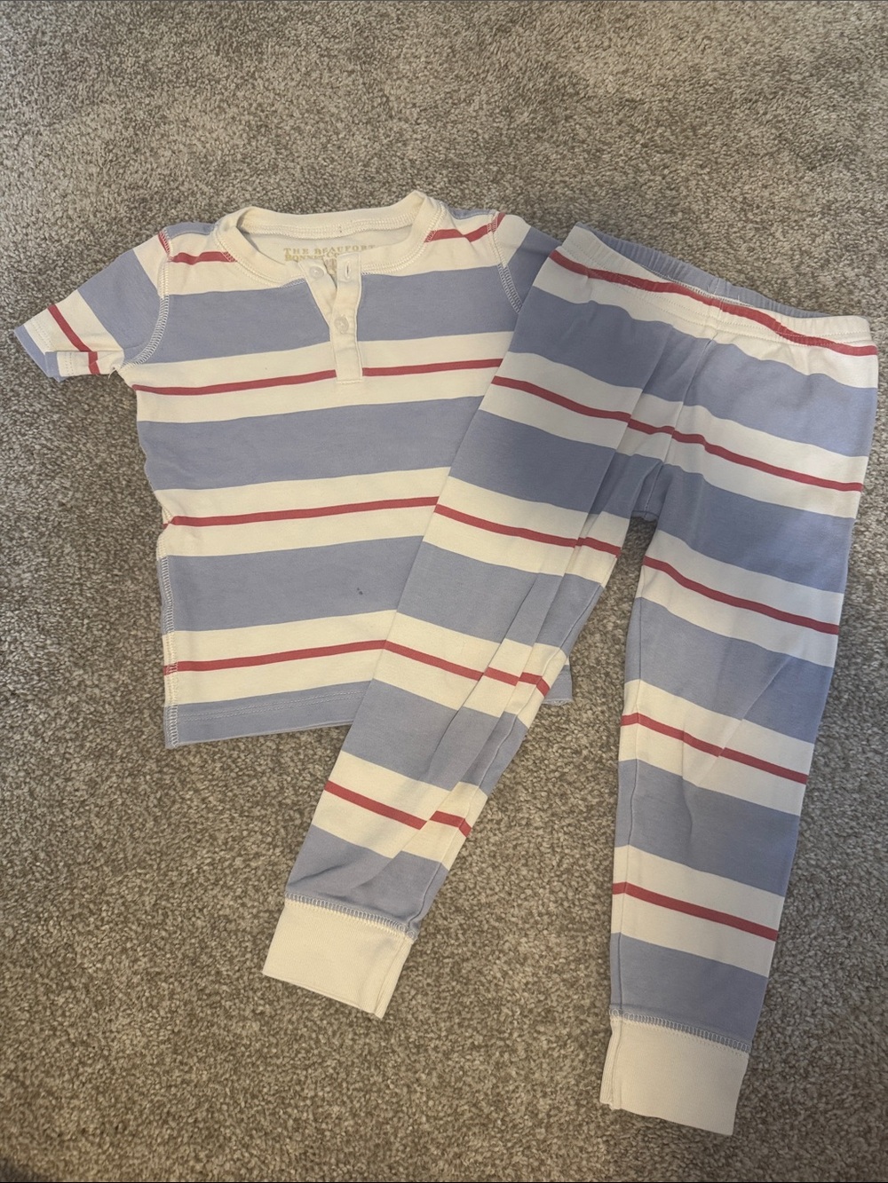 The Beaufort Bonnet Company Blue, White & Red Striped Kids Pajama Set
